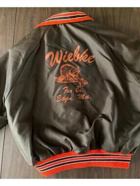 Vintage DeLong Bomber Jacket XL 90s Workwear Fur Co Back Print